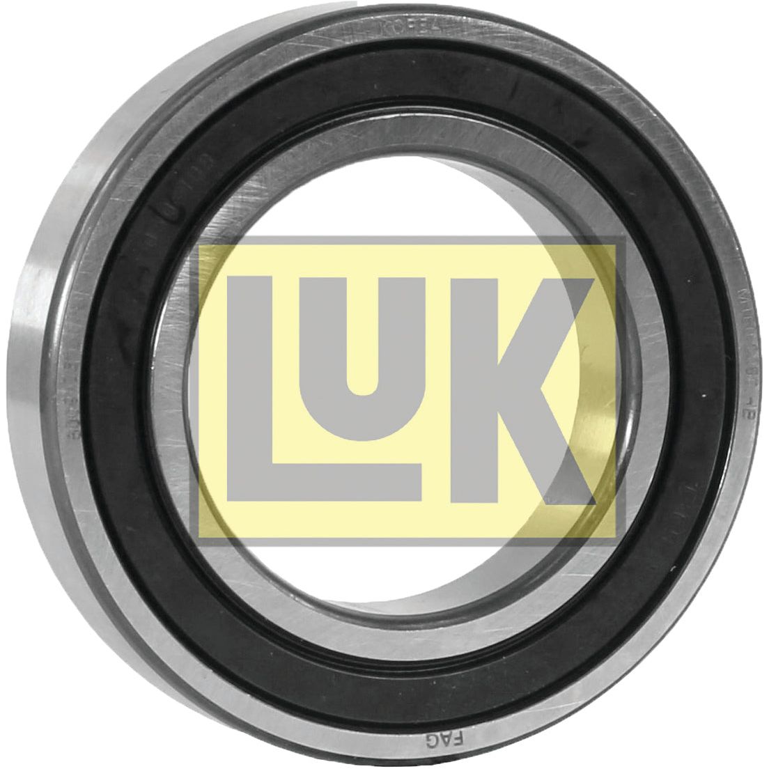 The LUK Clutch Release Bearing - S.146390 by Sparex, featuring a metal ball bearing with a black rubber seal and partially overlaid by a yellow "LUK" logo, is designed for use in IH / International Harvester vehicles.