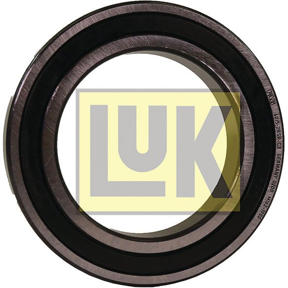 A close-up of a circular mechanical part with the "LUK" logo prominently displayed in the center over a yellow and gray background, suitable for Case IH clutch release bearing, specifically the LUK Clutch Release Bearing - S.146403 by Sparex.