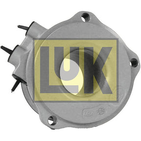 The LUK Clutch Release Bearing - S.146413 is a round metal automotive part with three bolt holes and a large central opening, featuring the "LUK" logo overlaid in a yellow box, essential for clutch release bearing systems. This product is offered under the Sparex brand.