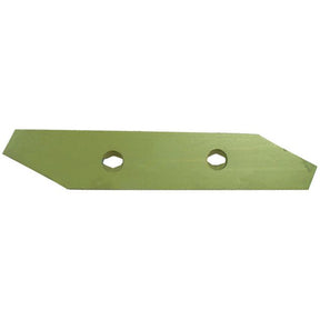 A green, flat, metal blade with two hexagonal holes; the Sparex Landside - LH (Dowdeswell) - S.127528, similar to OE Reference 1018899, features an angled edge on one end and a pointed tip on the other.