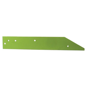 A green metal piece with five small holes, mostly rectangular with one angled end, part of the Landside - RH (Dowdeswell) - S.127493 series from Sparex.
