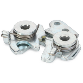 The Massey Ferguson - Latch - 4284519M1 by AGCO is a metal cam assembly consisting of two cylindrical components, gears, and springs. It's engineered for mechanical movement or control in Massey Ferguson tractor parts and is part of the Xtra series for enhanced performance and durability.