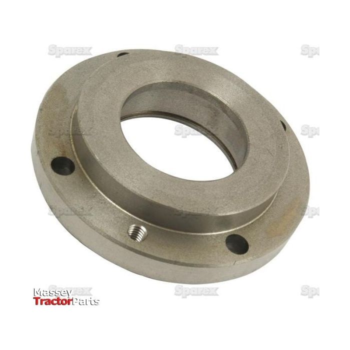 The Layshaft Bearing Housing (Sparex Part No. S.42139) is a circular metal component with multiple holes around its perimeter and features logos for Sparex and Massey Tractor Parts. Perfect for use in Massey Ferguson and Landini machinery, this essential item helps maintain your equipment's performance.