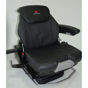 The AGCO Massey Ferguson 3933618M1 seat features a leatherette cover, complete with a headrest, armrests, and visible adjustment mechanisms. The Grammer seat is padded with an adjustable cushion to ensure operator comfort.