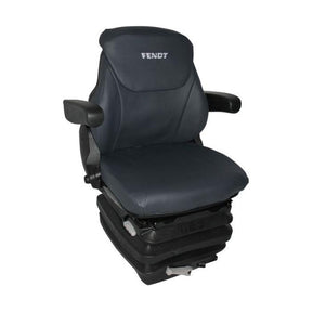 Introducing the AGCO Fendt - Leatherette Seat Cover (X991450021000), a black tractor seat featuring armrests, an adjustable cushion, and a padded backrest, designed for maximum comfort and support during long hours of operation.