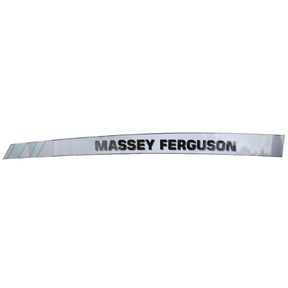The AGCO Massey Ferguson - Left Hand Decal - 4282161M2 features reflective properties and a combination of triangular shapes to the left of the text, inspired by the iconic models 7499 and 6485.