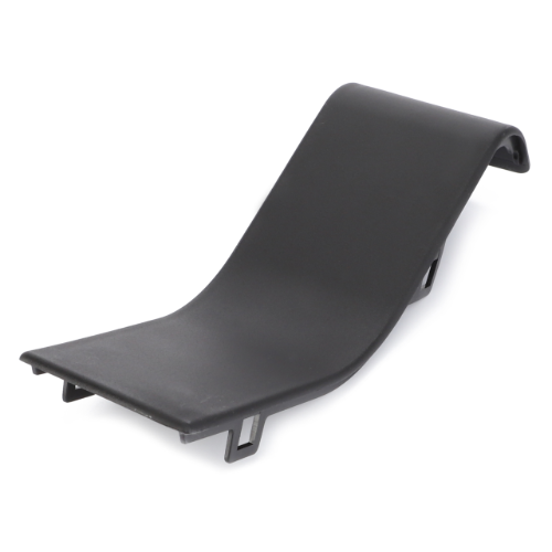 A black plastic clip with a curved design, featuring several attachment points along its edges, ideal for securing tractor parts like the Massey Ferguson - Left Hand Muff - 4272746M1 from AGCO.