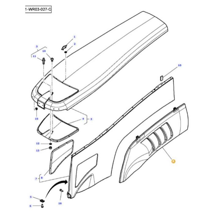 Exploded view diagram of the Massey Ferguson - Left Hand Side Panel - 4285904M3 by AGCO, showing each part separately with numbered labels for identification.