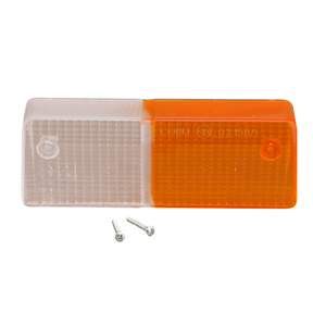 A rectangular amber and clear lens side lamp cover for Massey Ferguson tractor parts, featuring two screws positioned below it, from the AGCO brand, named Lens Front L/H - 1426603M1.