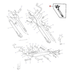 Exploded diagram showing the parts of a Massey Ferguson - Levelling Box - 1693989M94 assembly by AGCO, with numbered labels for each component and a zoomed-in inset detail in the upper right corner.