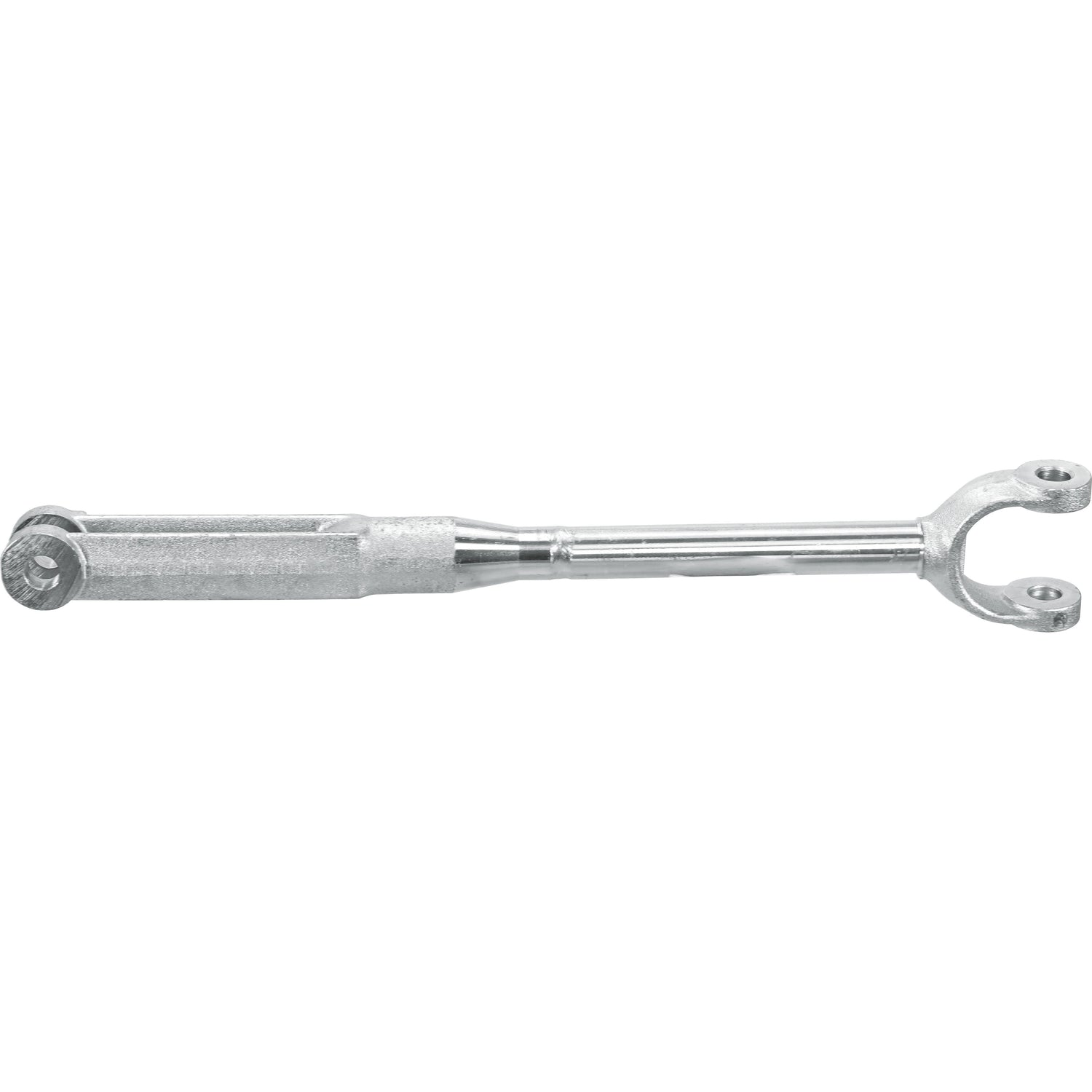 The Levelling Box Assembly from Sparex, featuring a fork hole diameter of 16mm on both ends and a minimum length of 485mm (Sparex Part No. S.40969), is essential equipment for tensioning and adjusting cables in Landini and Massey Ferguson machinery.