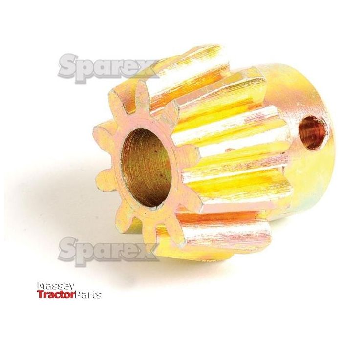 A Levelling Box Gear & Washer in brass color, featuring 10 spline teeth, a central hole with one smaller adjacent hole. It measures 30mm in length and has a pin diameter of 12.5mm, making it ideal for Ford/New Holland tractors. The background is white with the names "Massey" and "Tractor Parts" displayed at the bottom right corner. This product is identified by Sparex Part No.S.66315 from the brand Sparex.