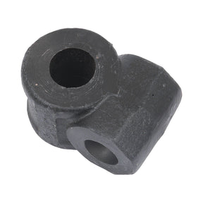 The Levelling Box Knuckle (Sparex Part No.S.4282) by Sparex is a small, black, metal piece with two cylindrical holes—one vertical and one horizontal—that features a design resembling knuckle width. Its solid metal construction sports a rough texture, adding to its robust appearance.