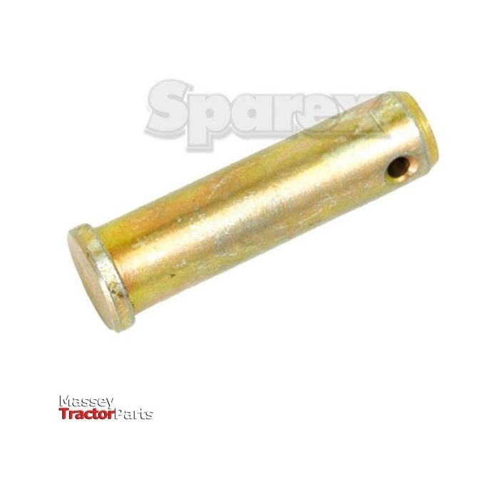 A metallic pin with a flat head, measuring an overall length of 60mm and a working length of 50mm, features a small hole near the tapered end. It is labeled "Massey Tractor Parts" at the bottom, with "Sparex" faintly in the background. This pin has a diameter of 16mm and is known as the Lower Link Pin 16x50mm Cat., Sparex Part No.S.29168.