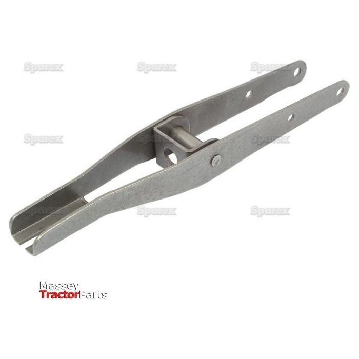 A Lever Assembly - Valve Control, featuring two elongated arms and a central pivot point, used for securing or adjusting components. The text "Massey Tractor Parts" is visible in the lower-left corner, alongside compatibility mentions such as MK1 & MK2 Pumps and Lever - Valve Control for Massey Ferguson equipment. This product is branded under Sparex with Part No.S.42007.