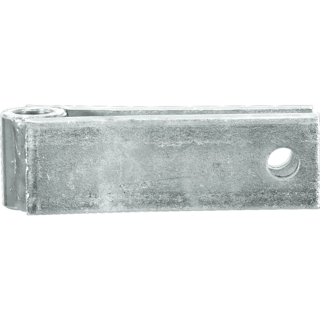 A close-up of a metallic rectangular object with a hole on one end, likely part of a hinge mechanism, possibly the Lift Arm Clevis Bracket from Sparex (Part No. S.70765).