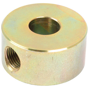 A Lift Rod Boss (Sparex Part No. S.17275), a circular metallic component featuring a central hole and an additional threaded hole on its side, is compatible with Ford New Holland machinery.