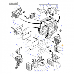 A technical diagram illustrating the components and parts of a Massey Ferguson vehicle's cabin assembly, emphasizing AGCO's light bracket (Product Number: 3808916M1). Each part is meticulously numbered and labeled with corresponding annotations, highlighting the precision akin to the 4300 Series models.