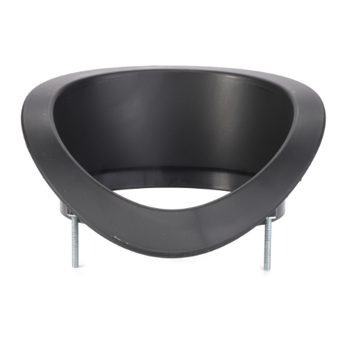 A black, triangular plastic light trim with two metal screws at the bottom, reminiscent of the robust design seen in Massey Ferguson's 6400 Series. This is the AGCO Massey Ferguson Light Trim part number 4281292M2.