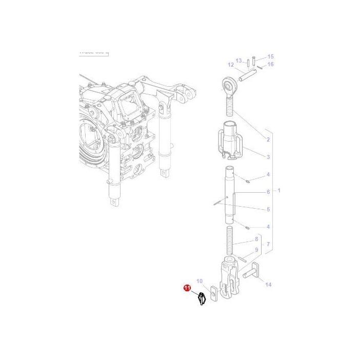 Diagram of a mechanical assembly for the 5400 Series, with labeled parts 1 through 16, featuring a detailed breakdown of components including screws, bolts, and other hardware specific to Massey Ferguson tractor parts like the Linch Pin (3615072M1 - ACW1086150) from AGCO.