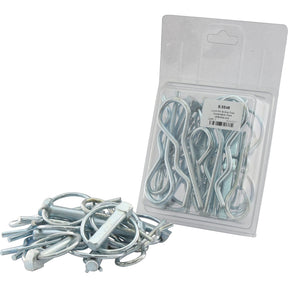 A package of Sparex Linch Pin & Grip Clips Combination Pack (20 pcs. Agripak) - S.5546 is displayed, with some clips spilled out in front, perfect for your standard duty needs.