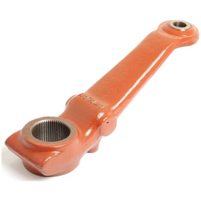 A red, metallic, lever-like mechanical part with a circular, threaded section on one end and a hole on the other end, commonly found in Case IH machinery is known as the Hydraulic Lift Arm (Sparex Part No.S.59120) from Sparex.