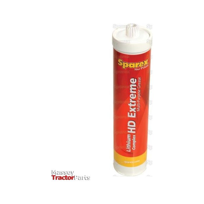 A cylindrical red and yellow tube labeled "Lithium Complex HD Extreme - 500g (-20°C to +150°C) - S.128853" from the brand Sparex, featuring a white cap on top. This high temperature grease is known for its superior performance as an anti-corrosion lubricant.