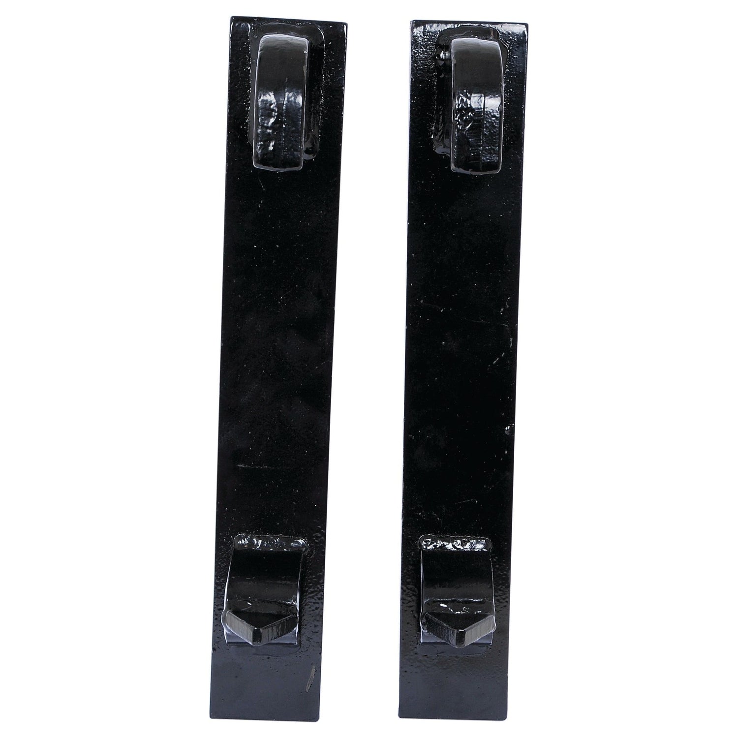 Two rectangular black metal Loader Brackets, each with a knob at the bottom and a loop at the top, compatible with Trima models, sold as a pair under the Sparex brand - S.25623.
