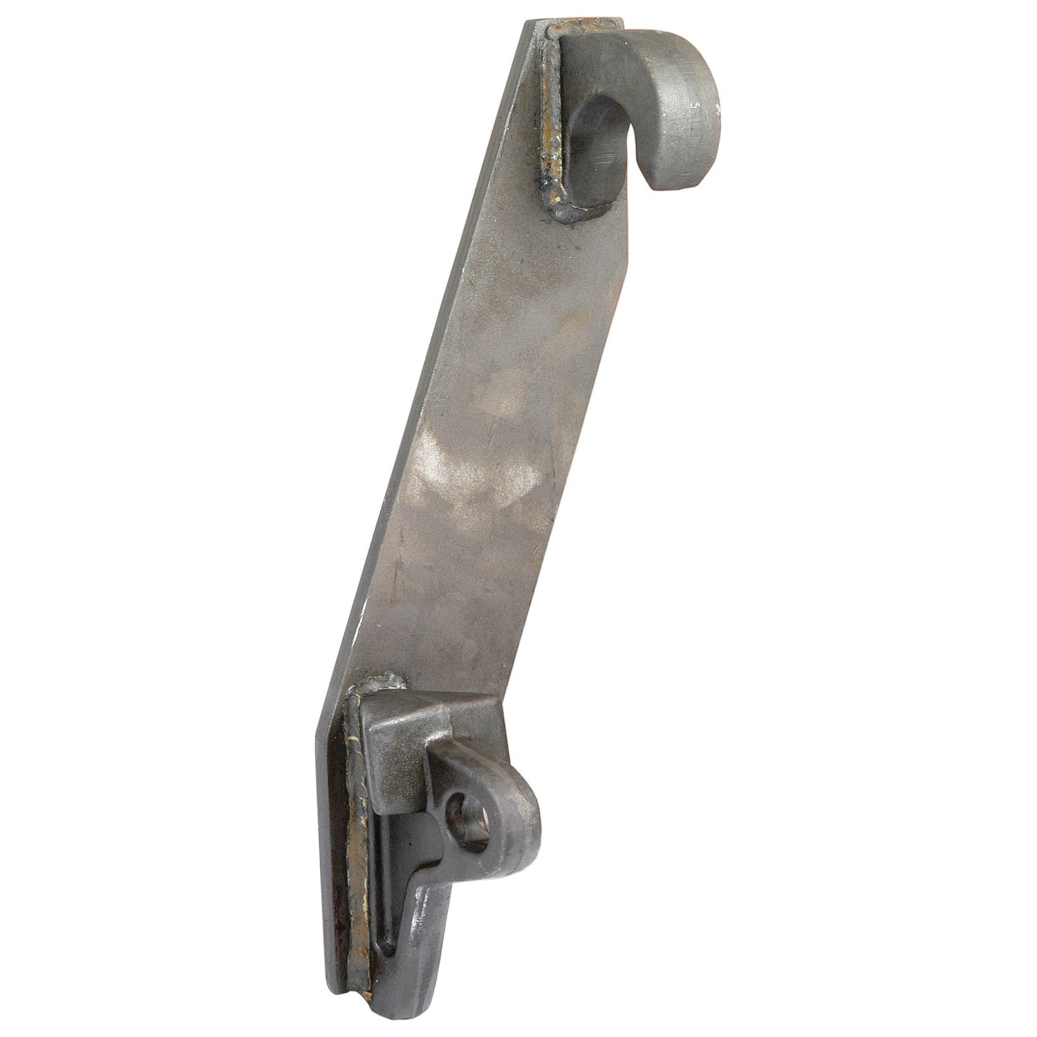 The Loader Quick Attachment Bracket - S.23038 by Sparex is a metal bracket featuring a hook at the top and a loop at the bottom, specifically designed for mechanical or structural attachment purposes and compatible with Sparex components.
