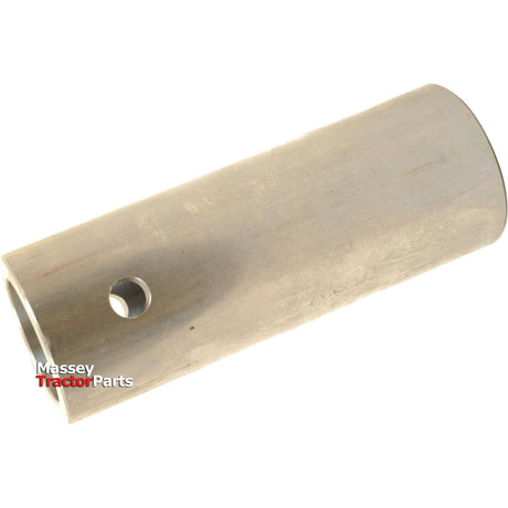 A cylindrical metal part with a single hole near one end, ideal as a Loader Tine Bush - Ø51 x 130mm (Ø40), Sparex Part No. S.135611. Text on the lower left reads "Massey Tractor Parts.