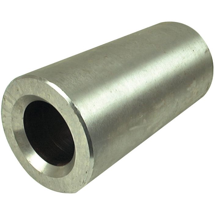 A cylindrical metallic pipe with a hollow center, tilted slightly forward, features the reliable Sparex Loader Tine Bush - Ø57 x 145mm (Conus 2) design.