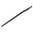 A black, metal Loader Tine - Cranked 880 mm from Sparex, made of high-carbon steel with a pointed end and an M22 x 1.50 thread size (Star) - S.21519, used in aligning and enlarging holes in metal.