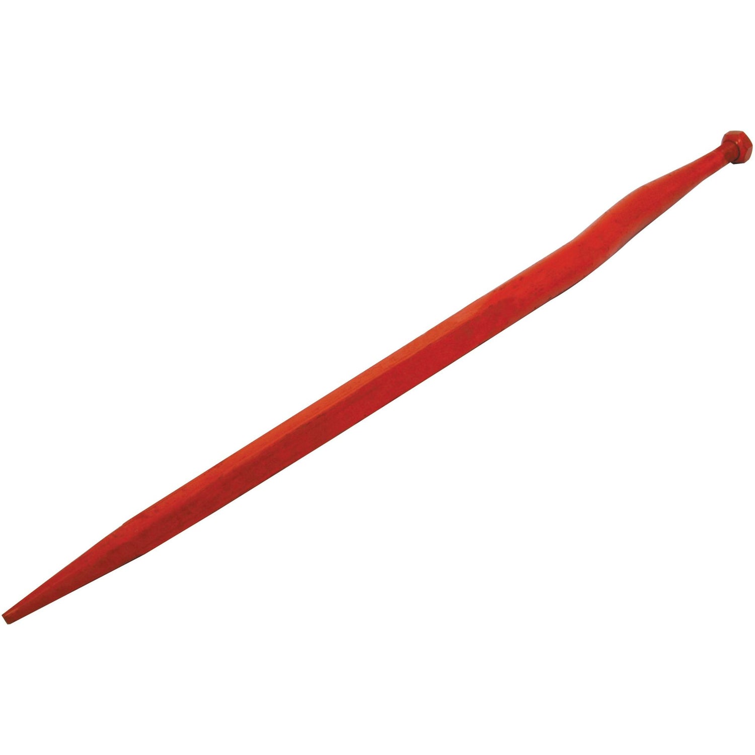 The Sparex Loader Tine - Cranked 980mm, with an M24 x 1.50 thread size and part number 21615164 (S.78660), is a red, elongated metal pry bar featuring a cranked design with both a pointed end and a chiseled end for maximum torque.