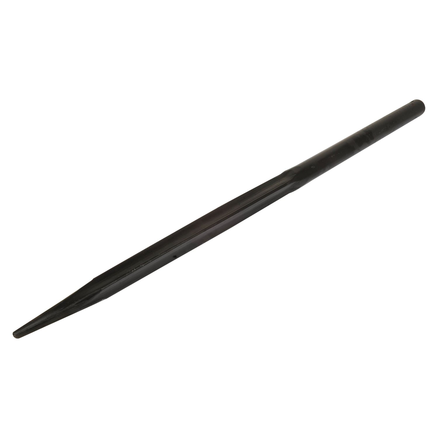 The Straight Loader Tine, Star Profile by Sparex (part number S.74760), is a black, cylindrical metal punch tool with a sharp, tapered end designed for making indentations or holes in various materials and features a star profile for enhanced grip.