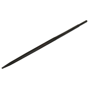 A Loader Tine - Straight 1,200mm, (Star) - S.21518 by Sparex is a thin, elongated metal rod with a pointed end, resembling a large needle or awl. The surface appears metallic and slightly reflective, featuring a pin fitting.