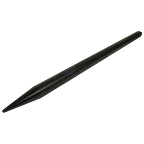 The Sparex Loader Tine - Straight 1250mm (Model S.77048) is a black, pointed, cylindrical metal rod with one end tapered to a sharp point and the other end flat, featuring an M20 x 1.50 thread size for maximum torque.