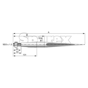Loader Tine - Straight 1,250mm, Thread size: M20 x 1.50 (Square)
 - S.77003 - Massey Tractor Parts