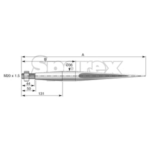 Loader Tine - Straight 1,400mm, Thread size: M20 x 1.50 (Square)
 - S.77004 - Massey Tractor Parts