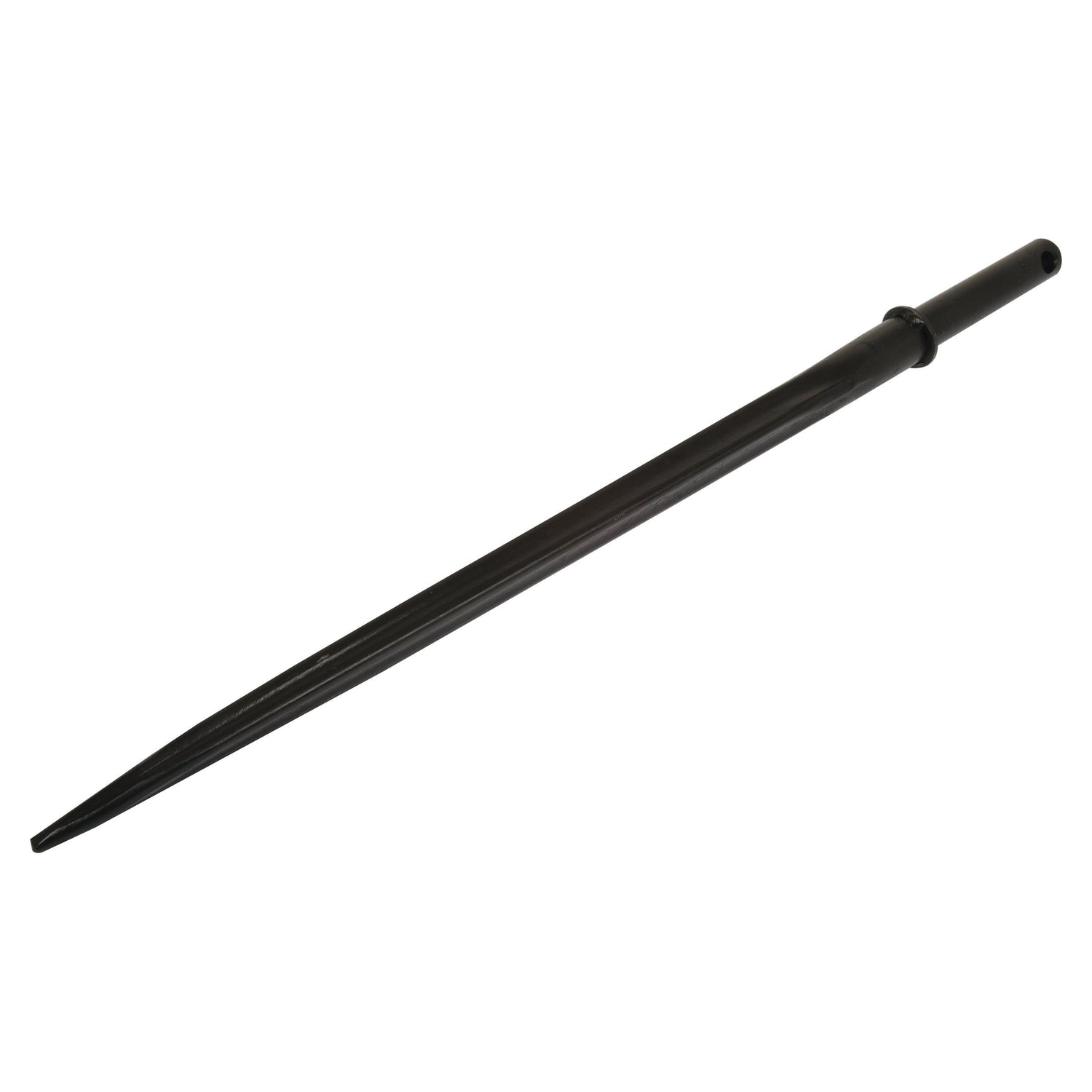 A single black plastic tapered rod with a hole at one end, featuring a convenient pin fitting for versatile applications: the Loader Tine - Straight 850mm, (Star) - S.21514 by Sparex.