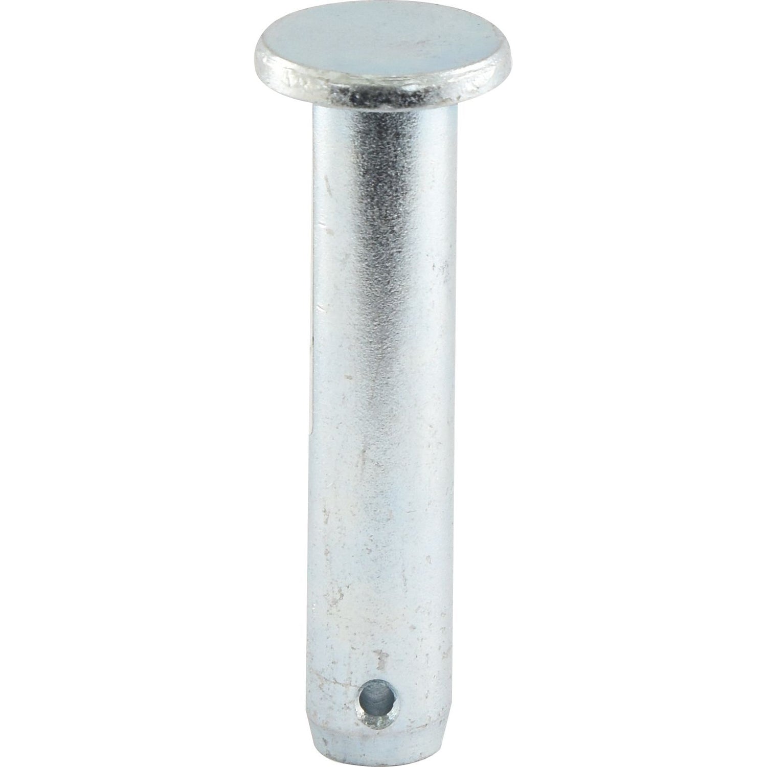 A Sparex Loader pin 19x76mm Cat.1 - S.2630 featuring a cylindrical shape, a flat head, and a small hole near the bottom end.