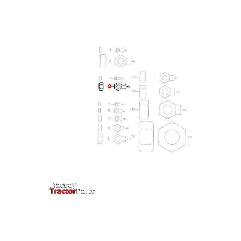 Massey Ferguson Lock Nut M10 - 1441932X1 | OEM | Massey Ferguson parts | Nuts-Massey Ferguson-4WD Parts,Axles & Power Train,Drive Shafts & Gears,Drive Train Couplings,Farming Parts,Front Axle & Steering,Tractor Parts