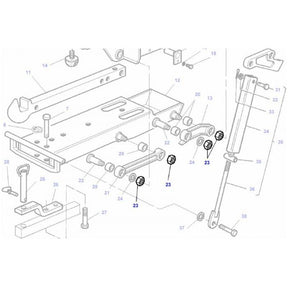 Exploded view diagram of mechanical components, including bolts, brackets, and rods with numbered labels for identification. Featuring the AGCO Massey Ferguson Lock Nut M16 (part number 391237X1) and Nilock for secure assembly.