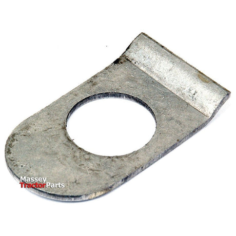 A metal oblong lock tab washer with a central circular hole. The image features text in the bottom left corner reading "Massey Ferguson Tractor Parts." Product details: Lock Tab Washer | Sparex Part No.S.42137, by Sparex.
