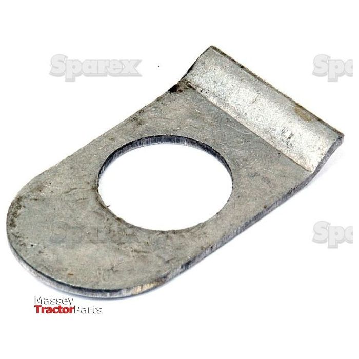 A Lock Tab Washer with a central hole and a bent edge is shown. The washer appears to be manufactured by Massey Tractor Parts, commonly used in Perkins and Massey Ferguson machinery, with the Sparex brand name "Sparex Part No. S.42137" in the background.