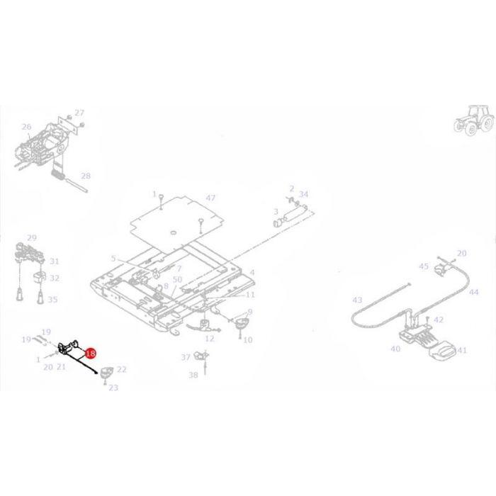 Exploded diagram of a mechanical assembly, displaying components numbered 1 to 49 with part number 20, the Fendt - Locking Lever - F930500030100 from AGCO, highlighted. The upper right corner features a simplified drawing of a Favorit vehicle.