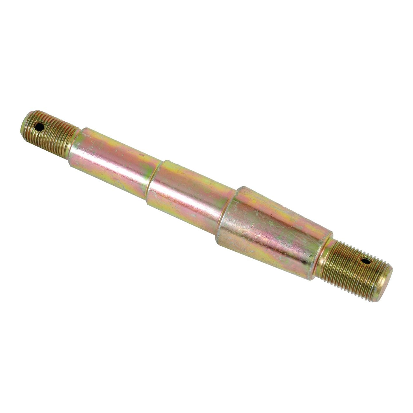The Lower Link Arm Shaft by Sparex, Part No. S.66272, is a metal shaft with threaded ends and a stepped cylindrical design featuring varying diameters, ideal for Ford/New Holland Lower Link Arm Support.