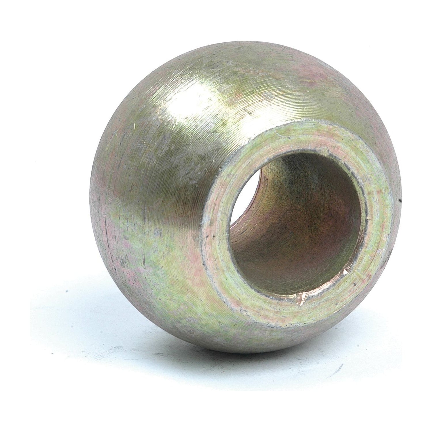 Introducing the Sparex Lower Link Ball (Cat. 1/1) - S.1369, a metal spherical hollow object featuring a smooth, slightly reflective surface and a central hole, ideal for various uses, showcased on a white background.