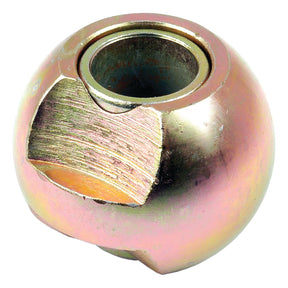 The Lower Link Ball (Cat. 2/1) - S.19173, a metallic spherical object featuring a cylindrical bore through the center and a worn flat section on one side, is compatible with Case IH machinery. This product is offered by Sparex.