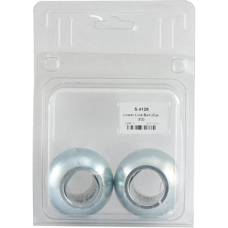 Packaging containing two silver lower link balls labeled "Sparex Lower Link Ball (Cat. 2/2) - S.4128" on the front, with an outer diameter (OD) of 2 1/4 inches.