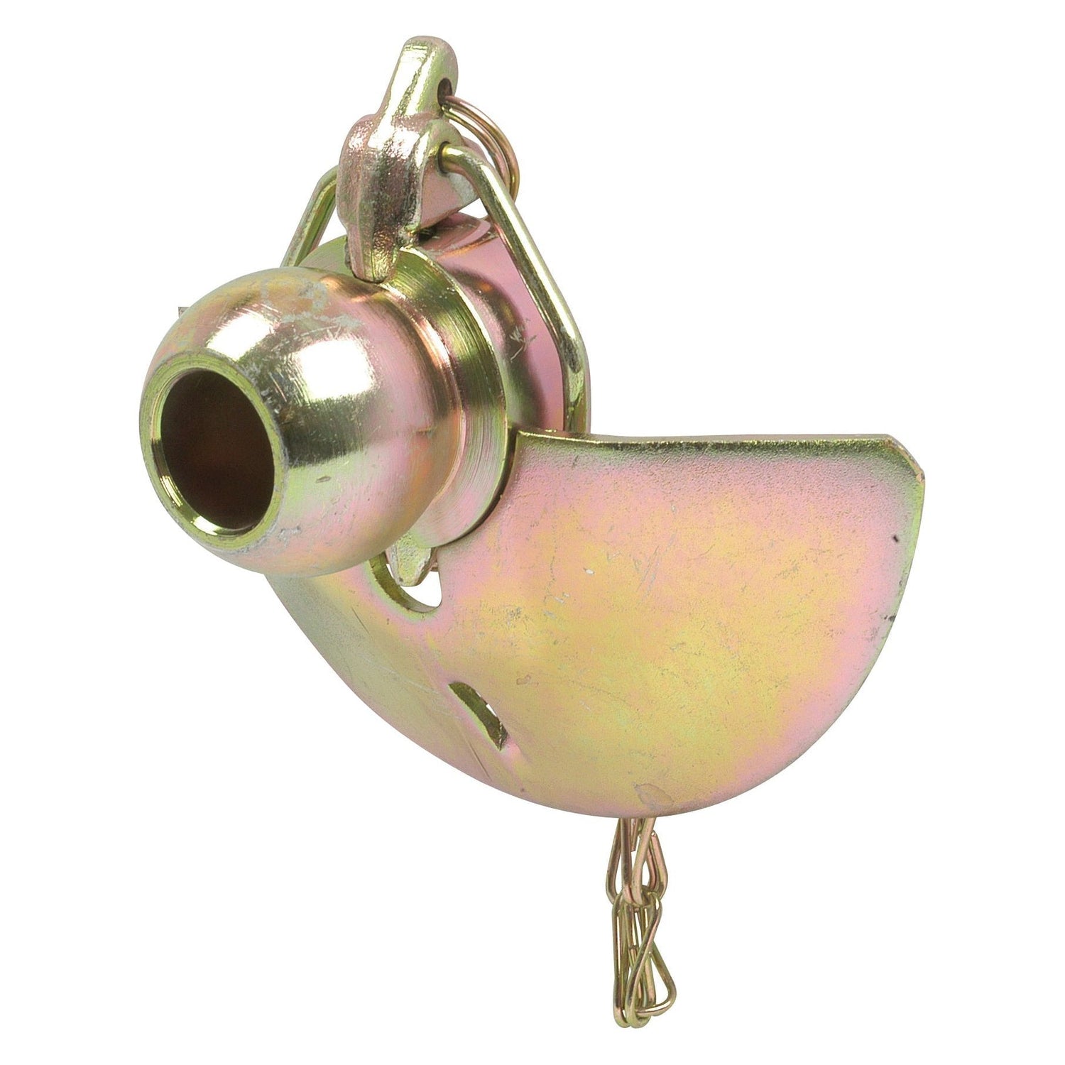 A metal locking device by Sparex, featuring a cylindrical lower link ball and guide cone attached to a curved linch pin (Cat. 1/1) – S.32991, suitable for various security applications.